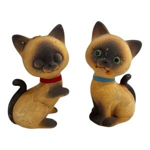 Vintage Siamese Cat Figurines Pair - Tan with Black Accents